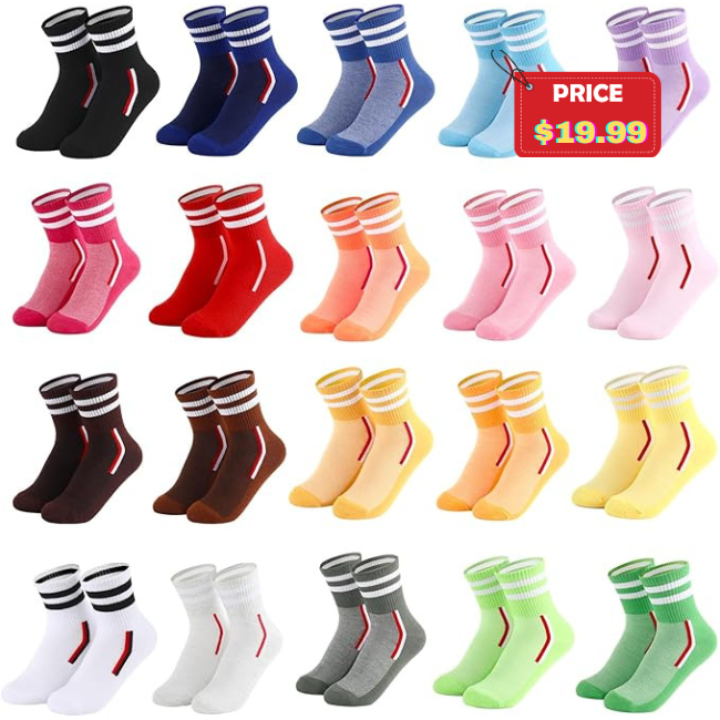 20 Pairs Athletic Crew Socks Deal: Save 20% at Amazon