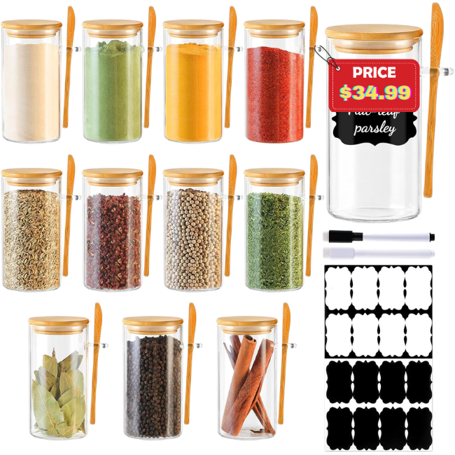 12 Pack 10 oz Round Glass Spice Jars Deal: Save $2 at Amazon