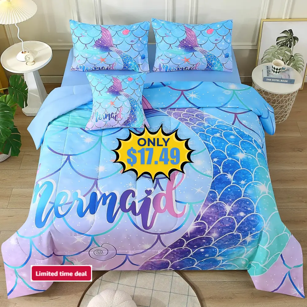 JQinHome Mermaid Comforter Set Twin Sale: Save 50% at Amazon