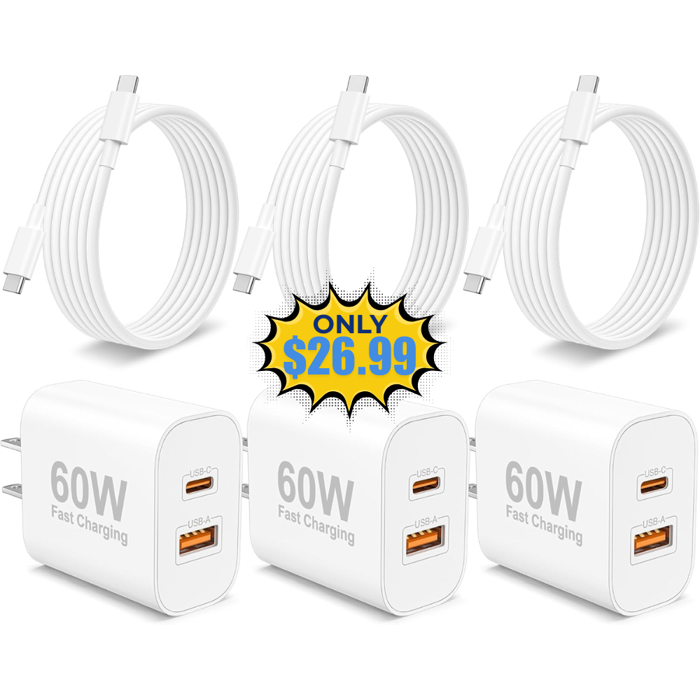 3-Pack 60W Fast USB C Charger Block Deal: Save 27% at Amazon