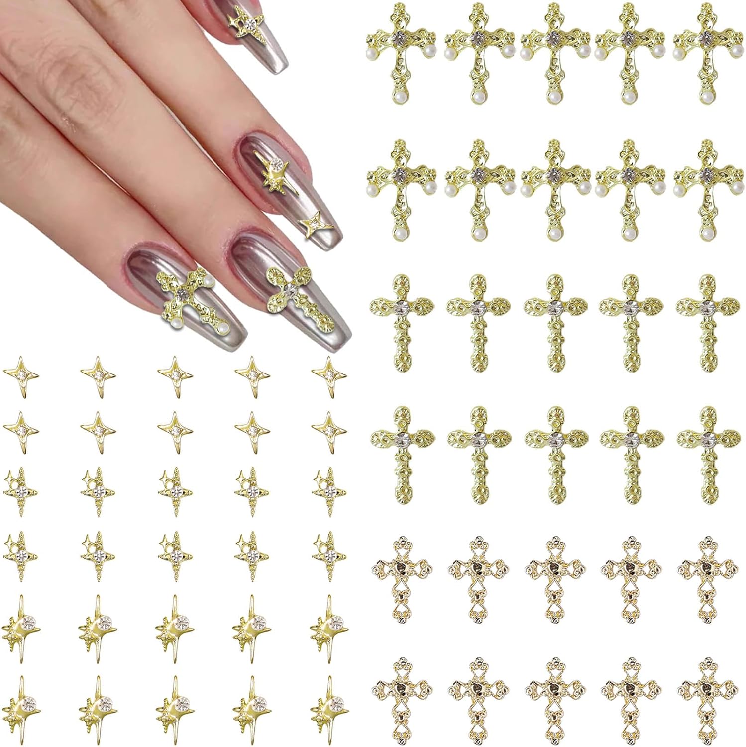 Kurilai 60pcs Cross Nail Charms for Acrylic Only $8.99 at Amazon
