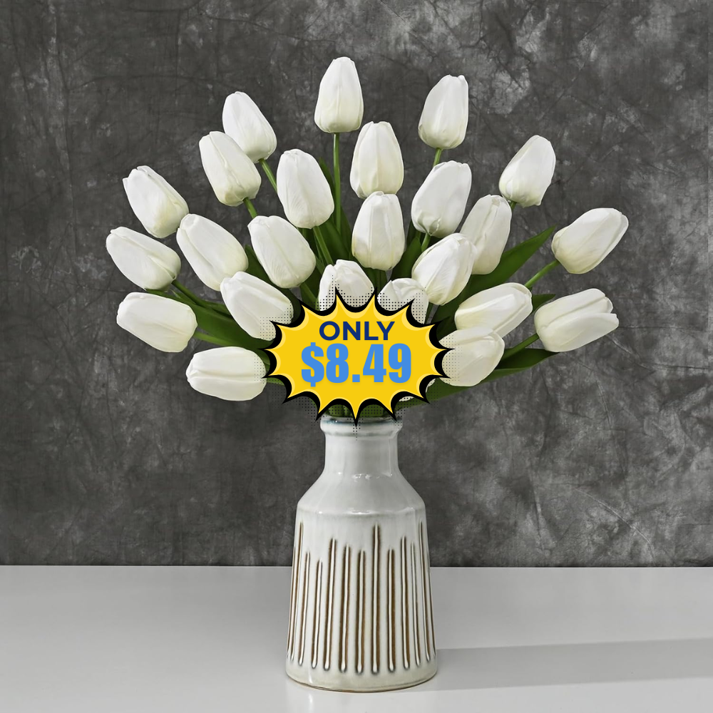 12-Pack White Tulips Artificial Flowers Deal at Amazon