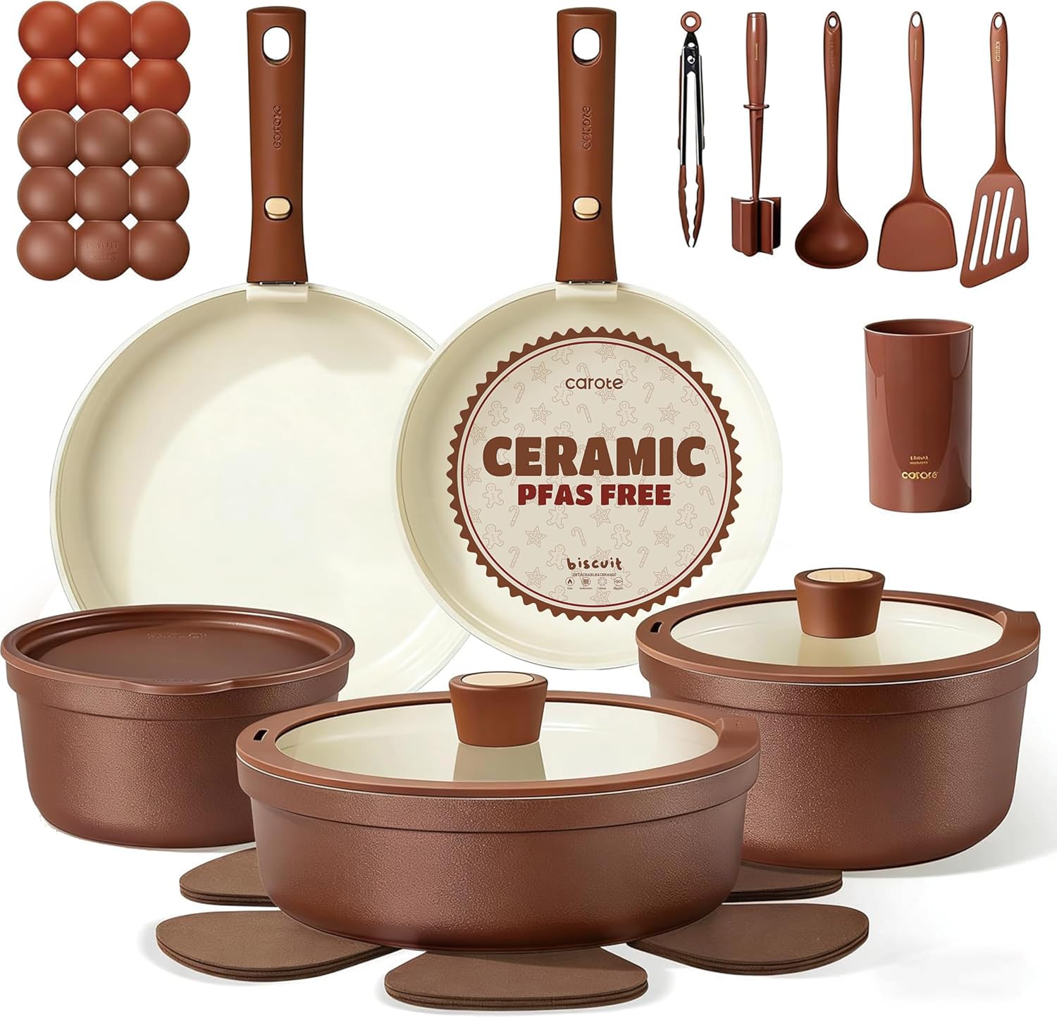 CAROTE 22Pcs Ceramic Cookware Set Only deal at Amazon