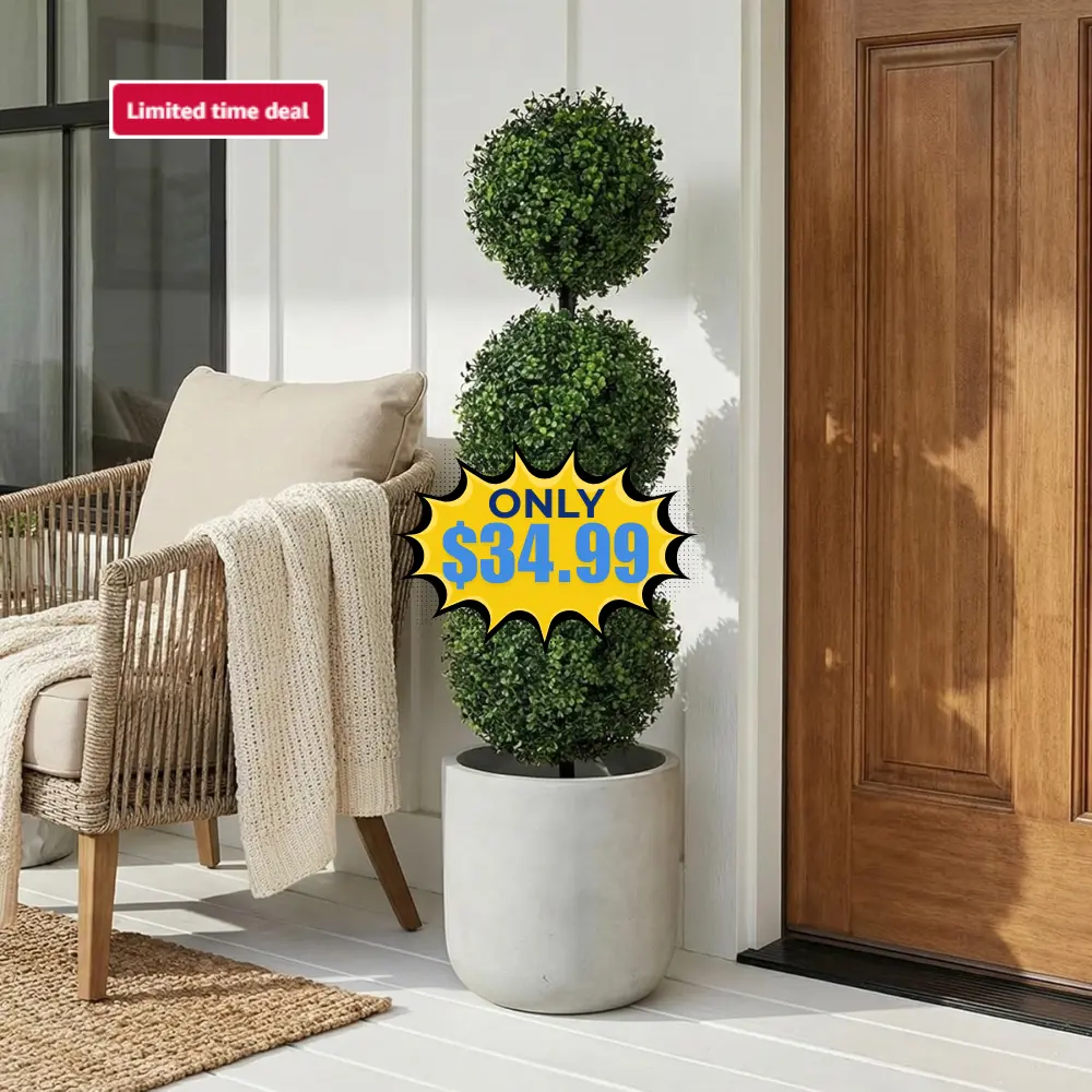 36in Artificial Triple Ball Boxwood Topiary Tree Deal: Save 55% at Amazon