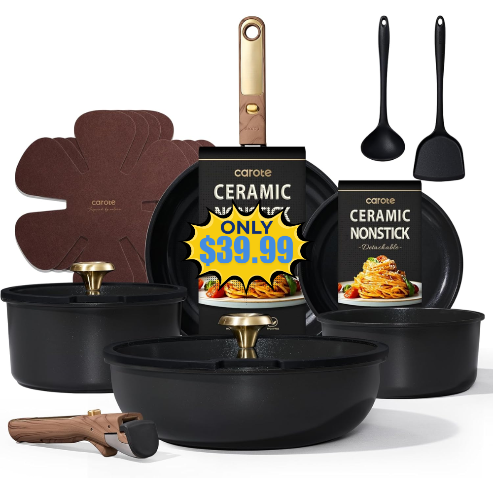CAROTE 15-Piece Ceramic Cookware Set Deal: Save 50% at Amazon