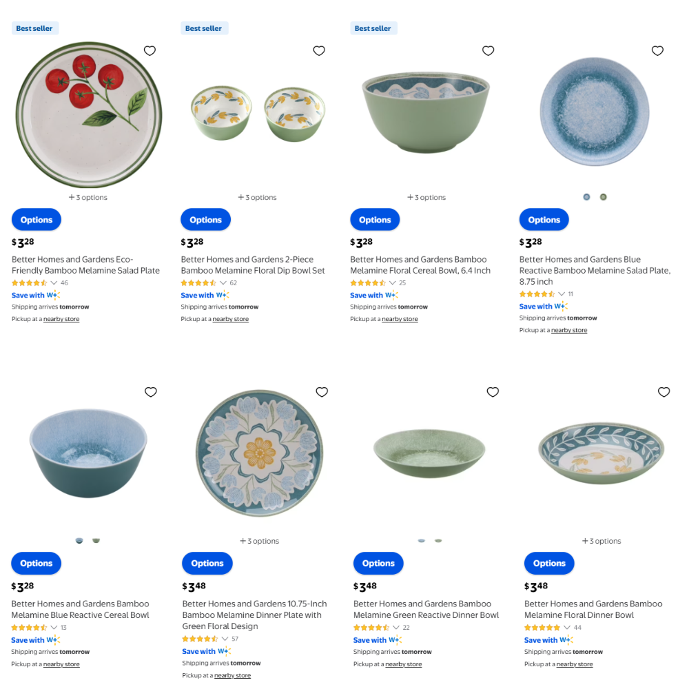 Better Homes & Garden Melamine Dishes Deal at Walmart: From $3.28