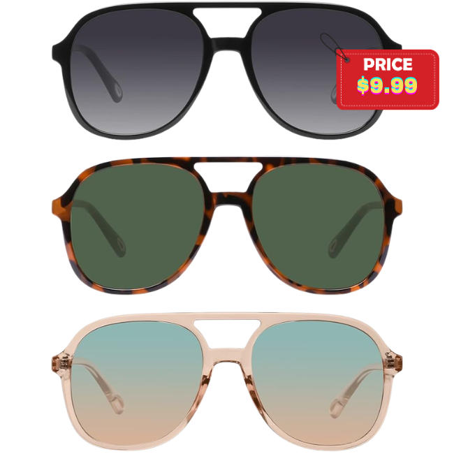 3 Pairs Retro Square Aviator Sunglasses Deal: Save 25% at Amazon