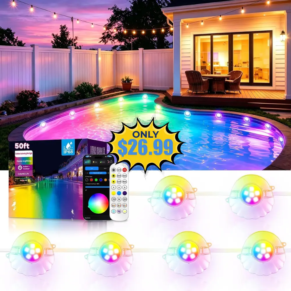 50FT RGB Pool Lights Deal: Save 23% at Amazon