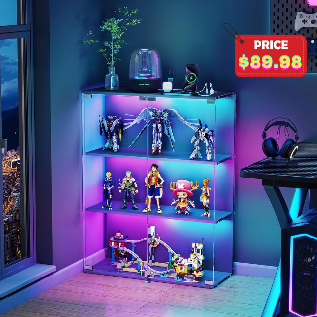 Glass Display Cabinet with RGB LED Lights Deal: Save 25% at Amazon