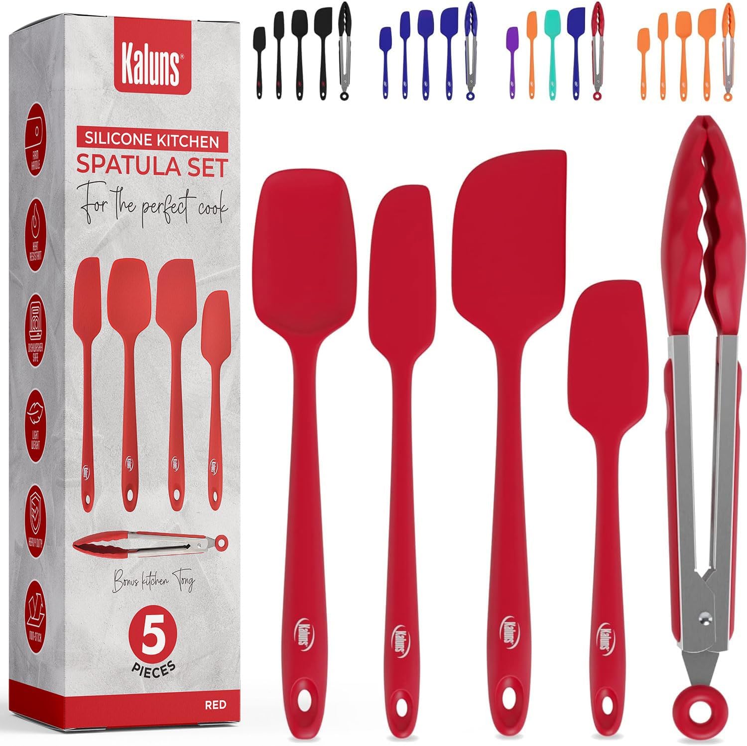 5-Piece Kaluns BPA-Free Silicone Spatula & Tong Set (Red) deal at Amazon