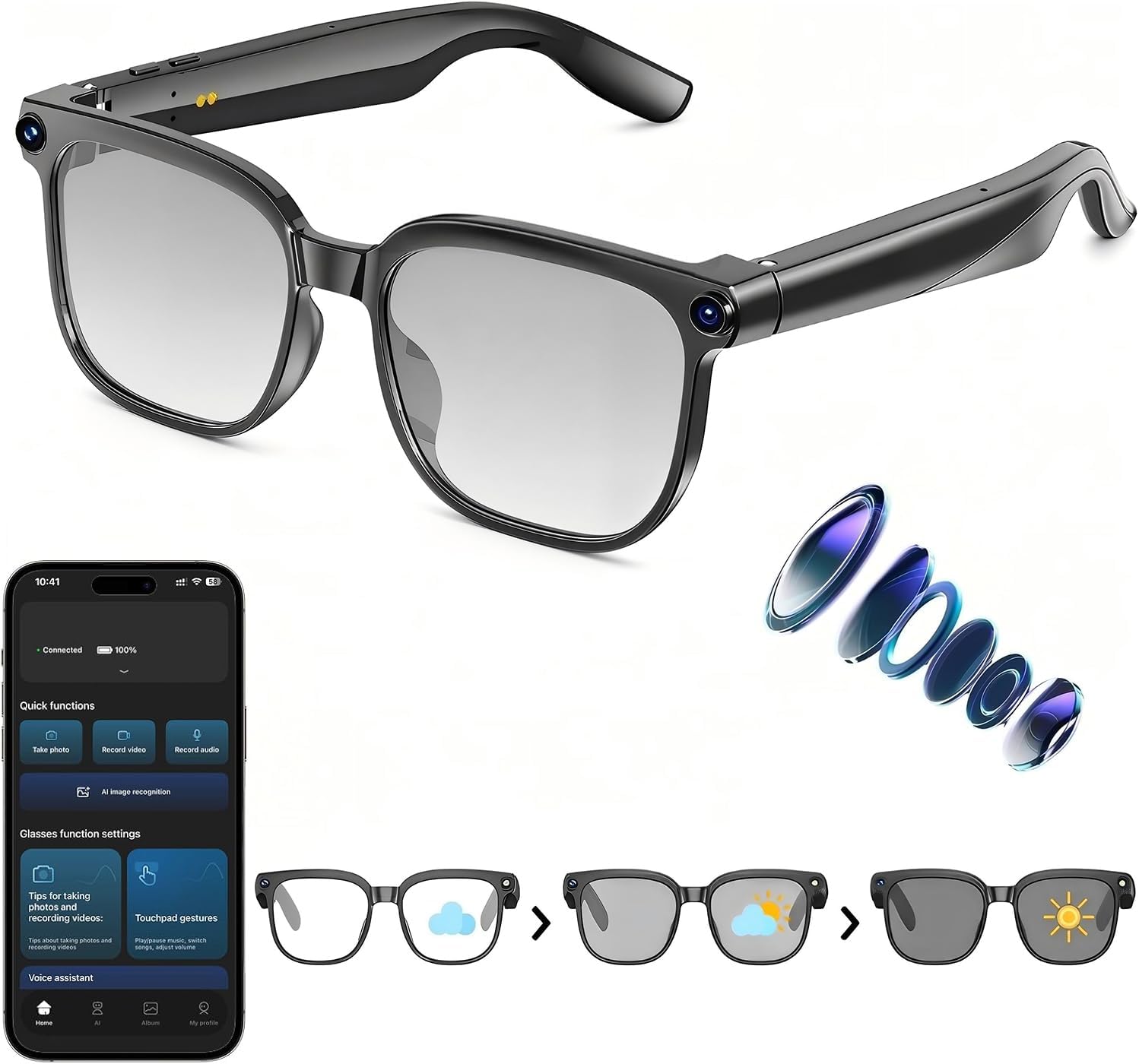 AI Smart Glasses with Camera,8MP Camera Glasses,1080P Anti-S deal at Amazon