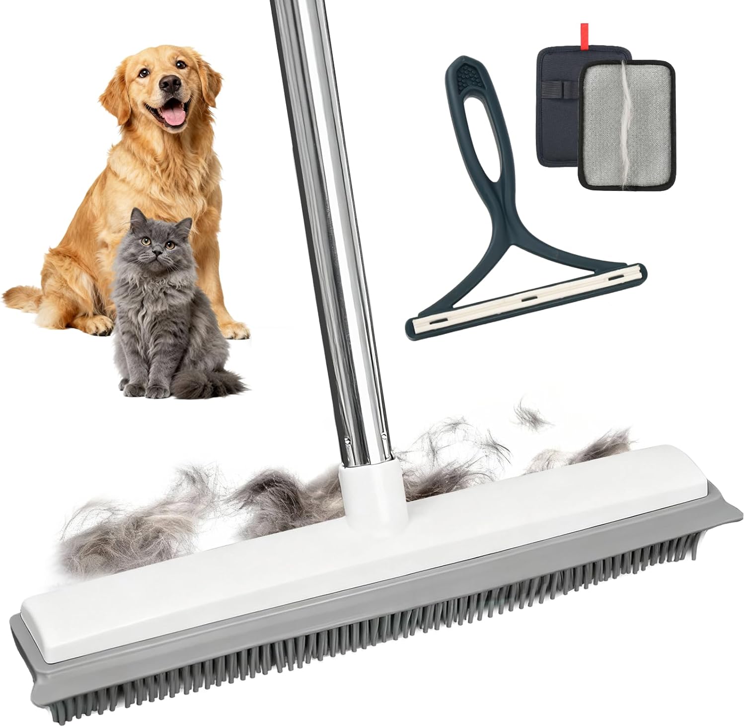 Carpet Rake for Pet Hair Removal, Adjustable Rubber Broom wi deal at Amazon