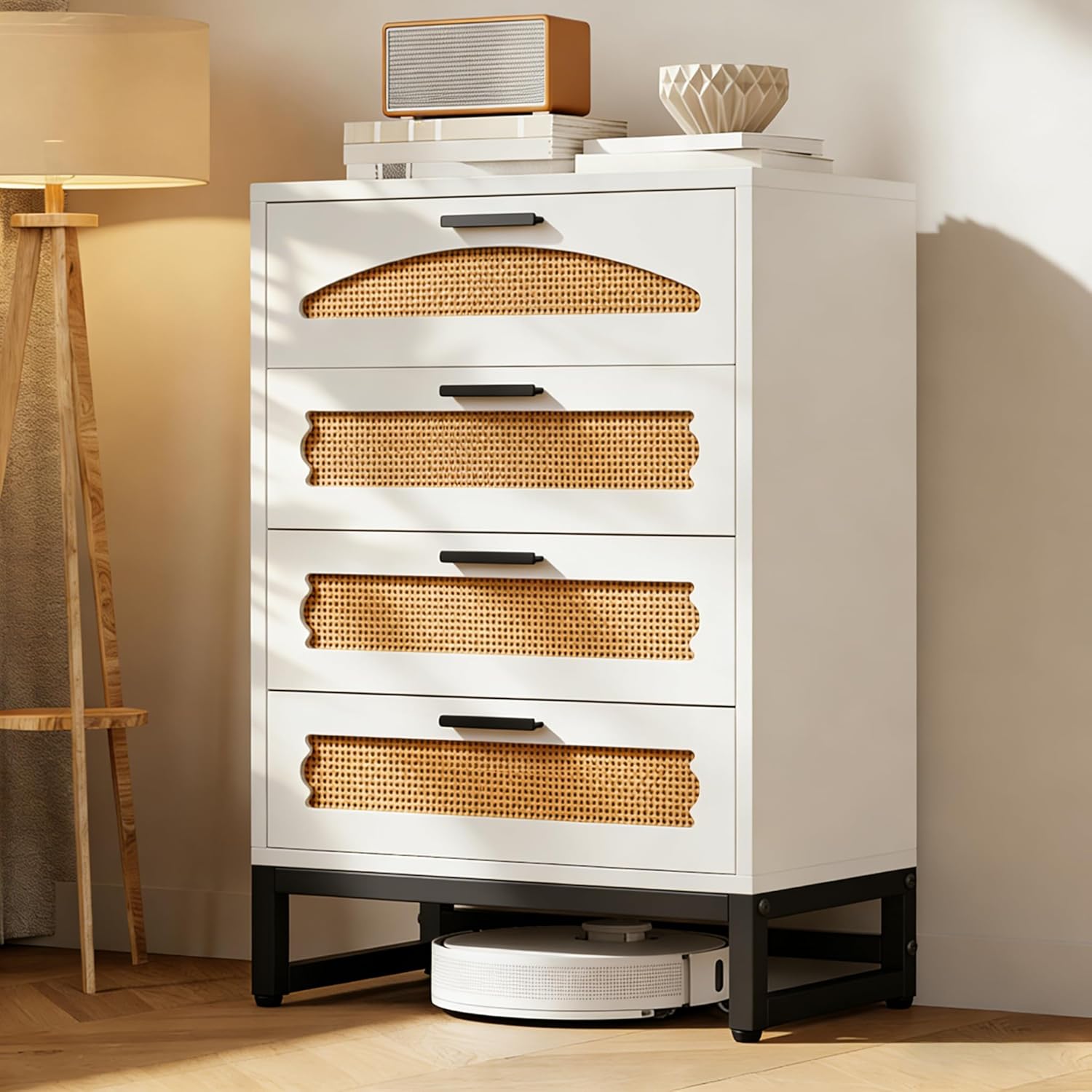 Mericonia 4 Drawer Rattan Dresser for Bedroom, Wood Tall Dre deal at Amazon