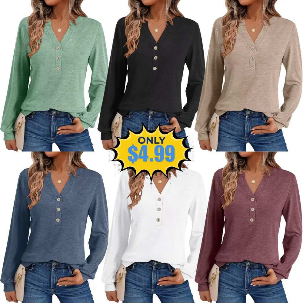 EasyGala Womens V Neck Long Sleeve Shirts Deal: Save 23% on Amazon