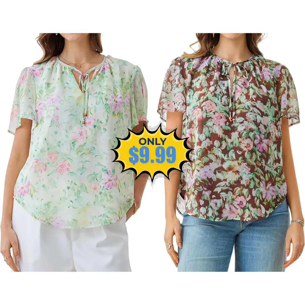 Women’s Chiffon Floral Tie Neck Blouse Deal at Amazon: Save with T5Z2CCWN