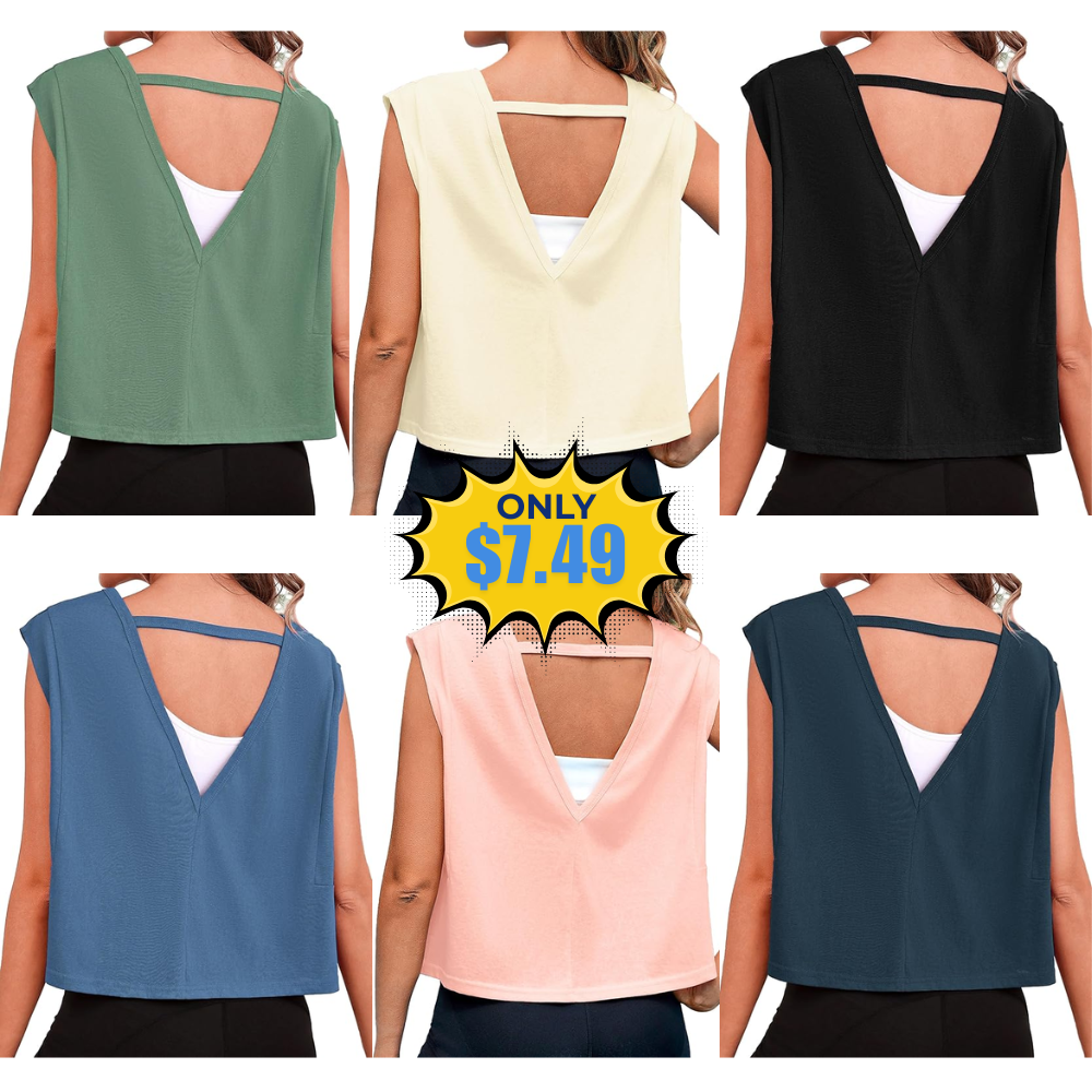 Quenteen Women Cropped Open Back Tank Tops Deal at Amazon