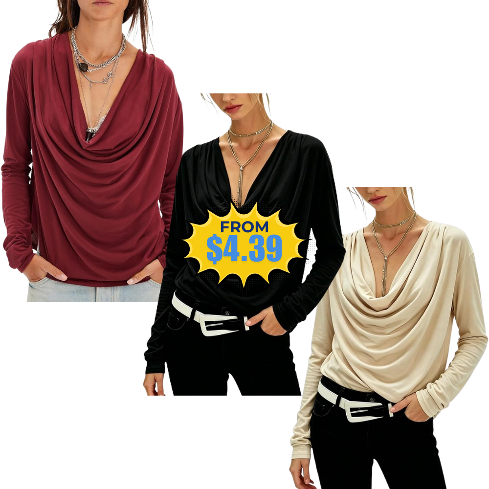 Women Long Sleeve Draped Blouses Sale: Save 66% at Amazon