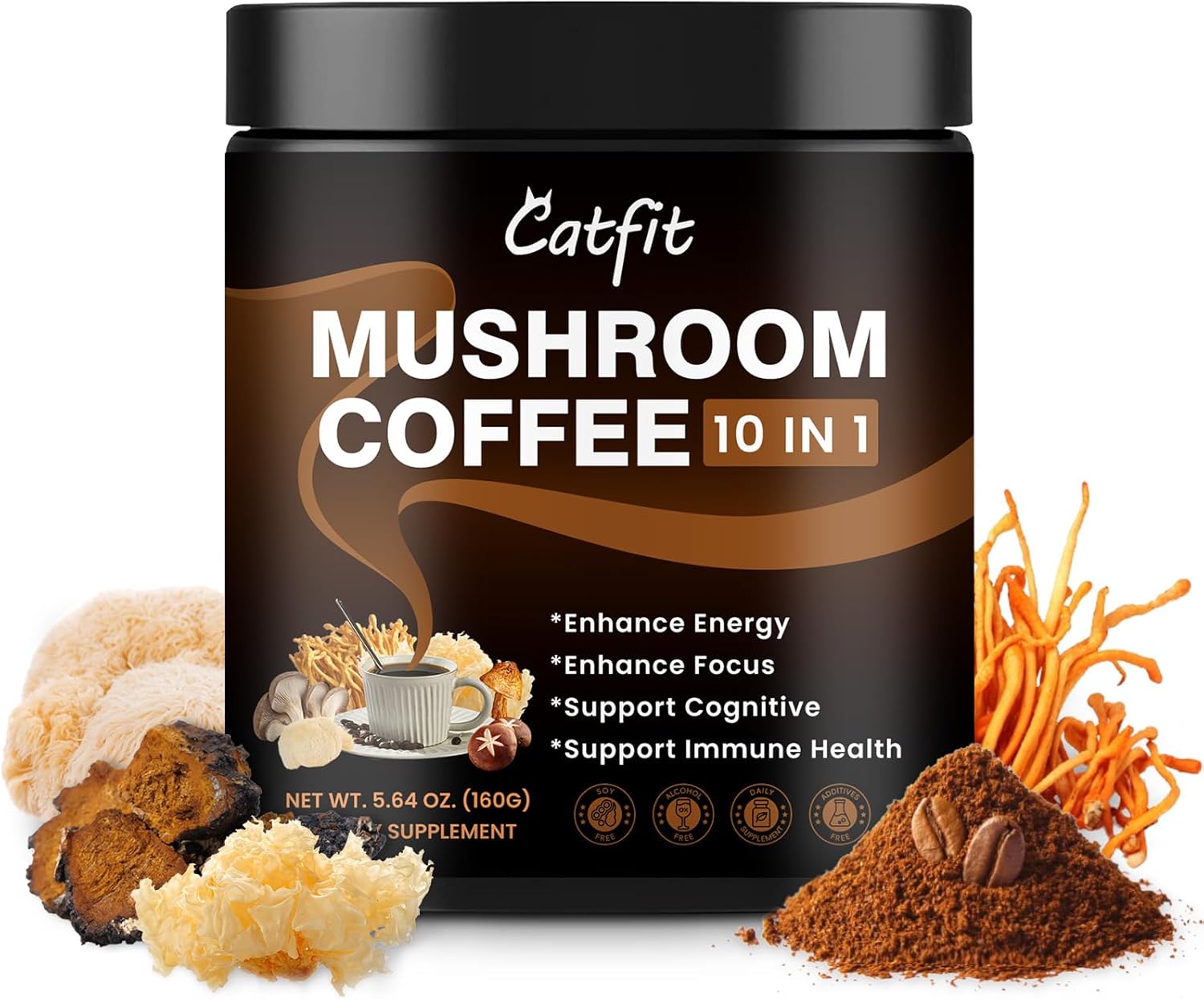 Catfit Instant Mushroom Coffee Powder, 10-in-1 Adaptogen Ble deal at Amazon