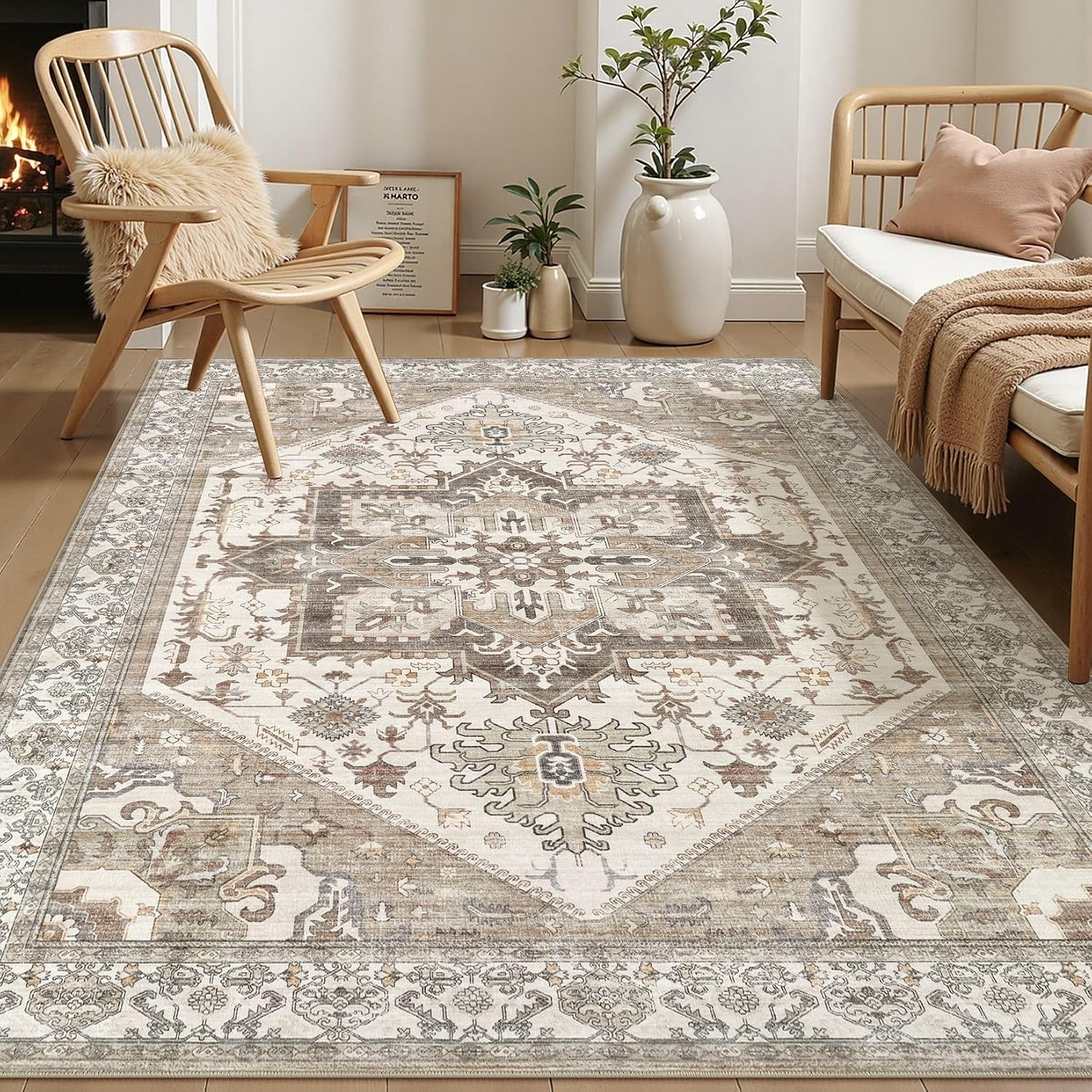 Area Rug for Living Room - 7x9 Washable Oriental Vintage Flo deal at Amazon
