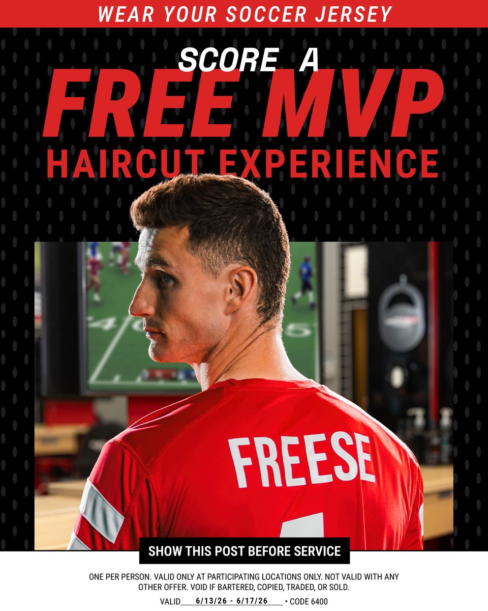 Sport Clips FREE MVP Haircut Experience promo - wear your soccer jersey