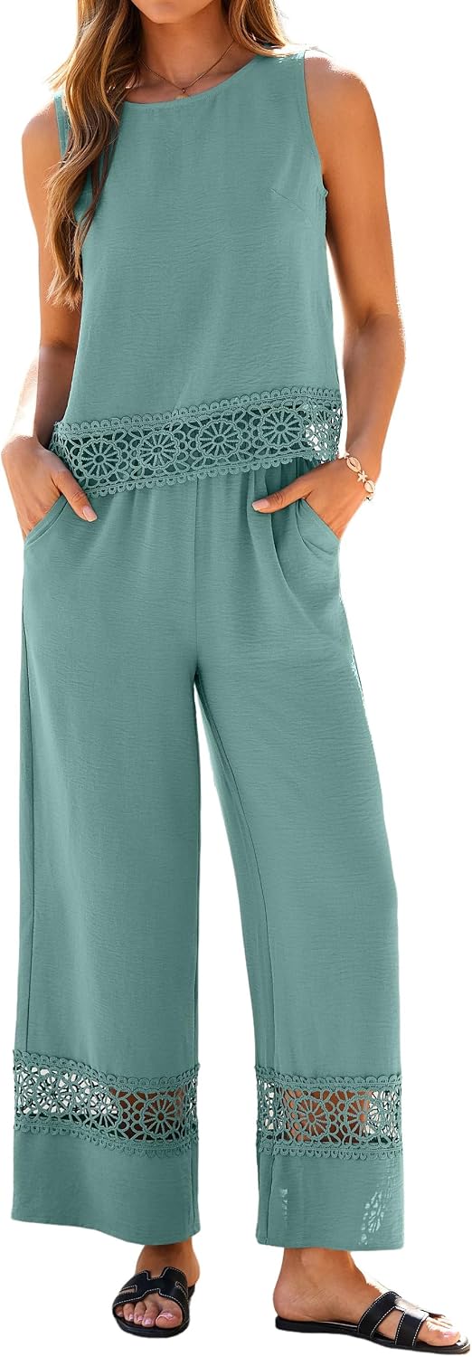 Glamaker Summer Pants Sets Womens 2 Piece Outfits Sleeveless deal at Amazon