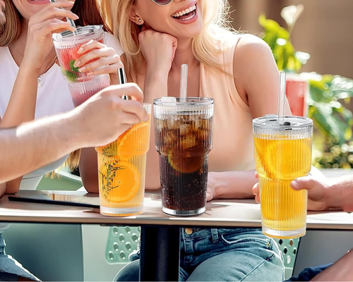 4 Pack Glass Cups with Lids and Straws Deal at Amazon