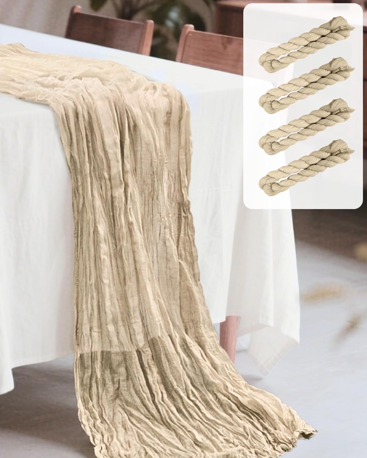 4 Pack Beige Table Runner 35x120 Inches Cheesecloth Table Ru deal at Amazon