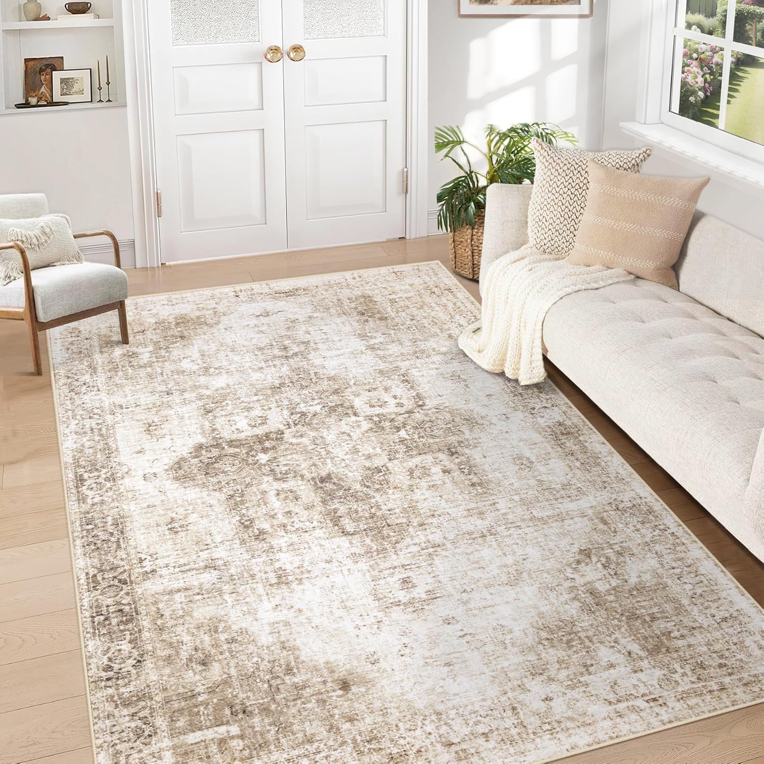 VECARF Area Rug 5×7 Washable Rug, Vintage Boho Only $52.99 at Amazon