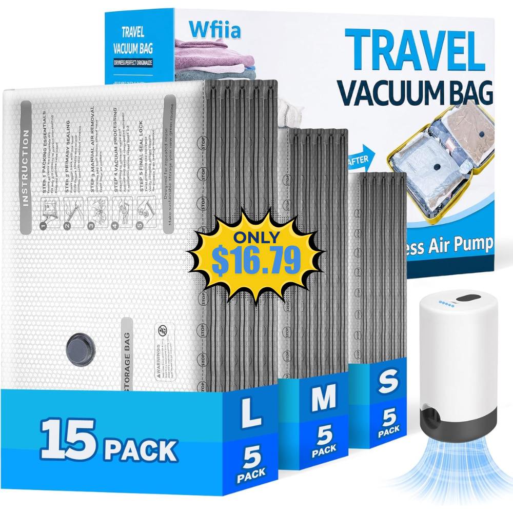 15 Packs Travel Vacuum Bags Deal at Amazon: Save with LE7D3POF Promo