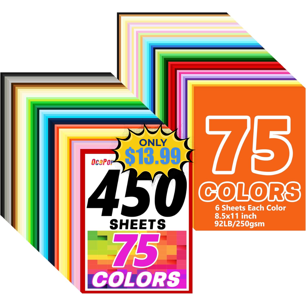 OcePor 450 Sheets Colored Cardstock Deal: Save 20% at Amazon