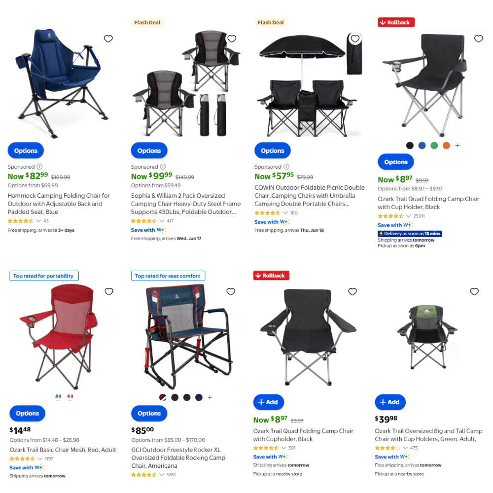Camping Chairs Sale From $8.97 at Walmart