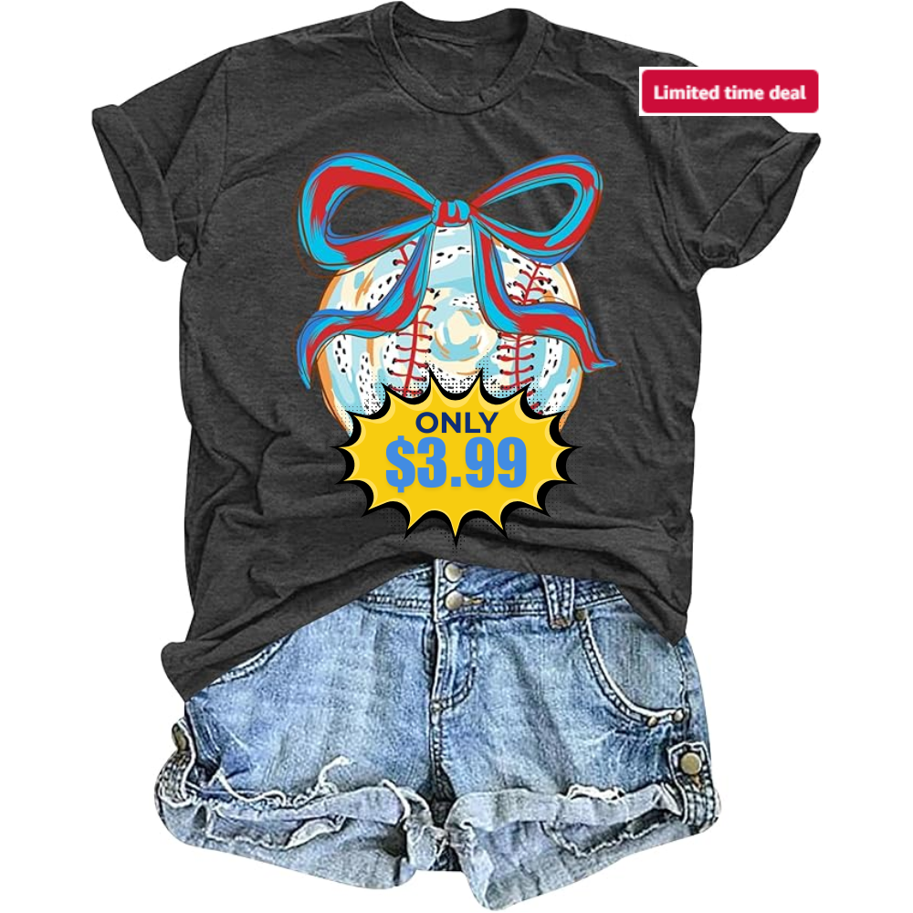Women Baseball Bow Graphic T-Shirt Deal: Save 50% at Amazon