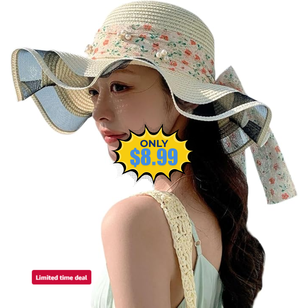 Womens Wide Brim Straw Sun Hats Deal: Save 50% at Amazon