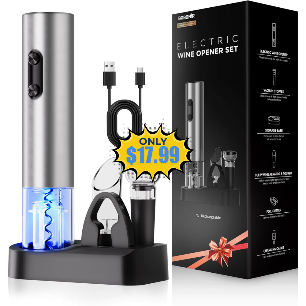 6-in-1 Electric Wine Opener Gift Set Deal: Save 20% on Amazon