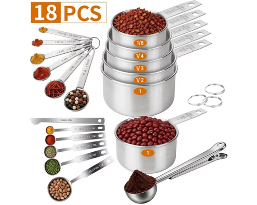 18-Piece Stainless Steel Measuring Cups and Spoons Set Just $12.09 at Walmart