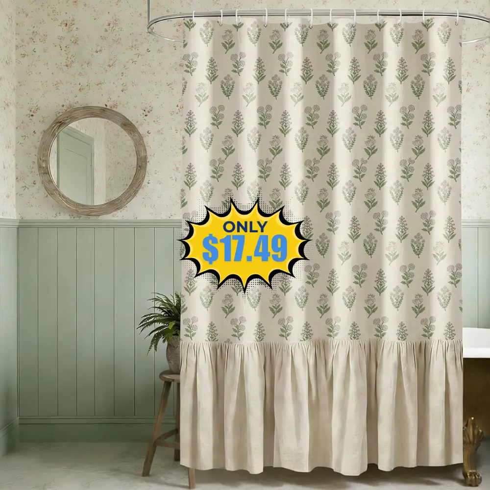 Linen Ruffle Shower Curtain with Hooks Deal at Amazon: Save with Promo Code