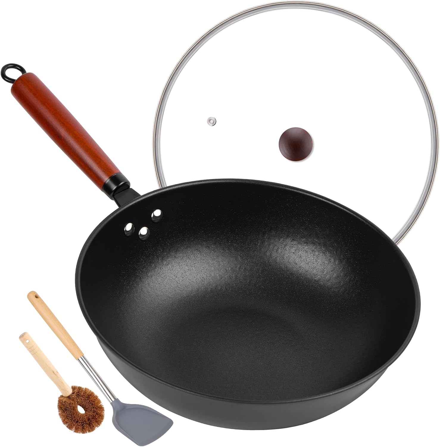 13" Nonstick Wok - Wok Pan with Glass Cover, Carbon Steel Wo deal at Amazon