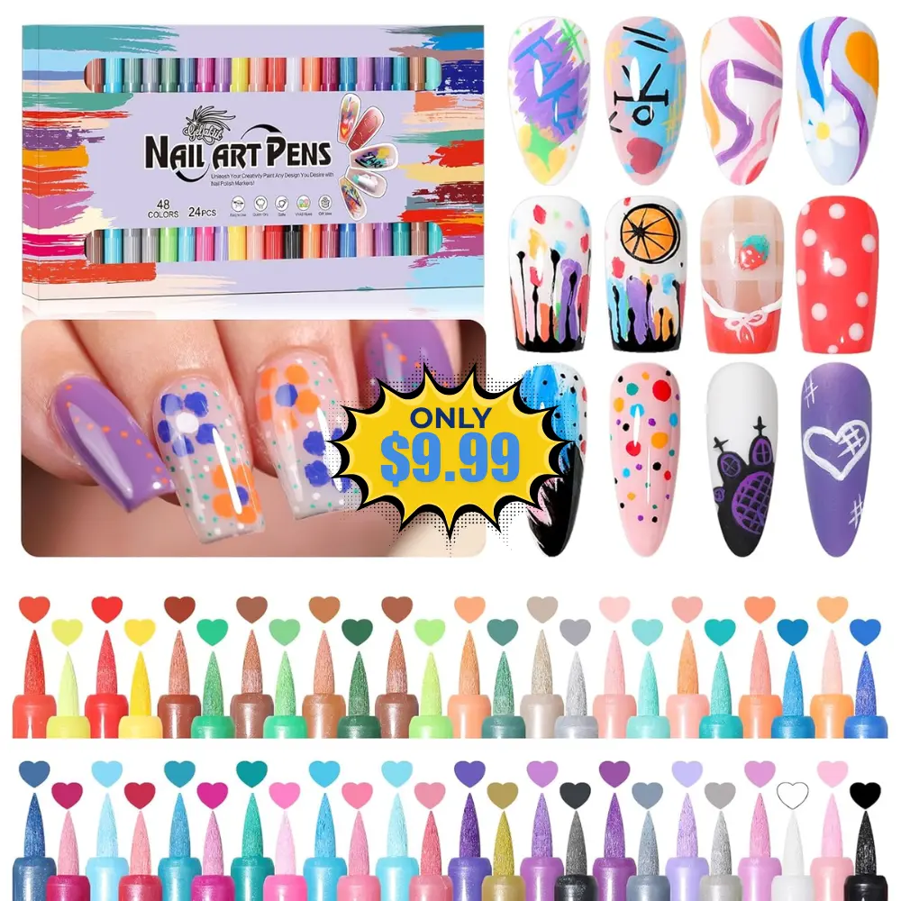 48 Colors(24Pcs-dual) Nail Art Pens Set Deal: Save 50% at Amazon