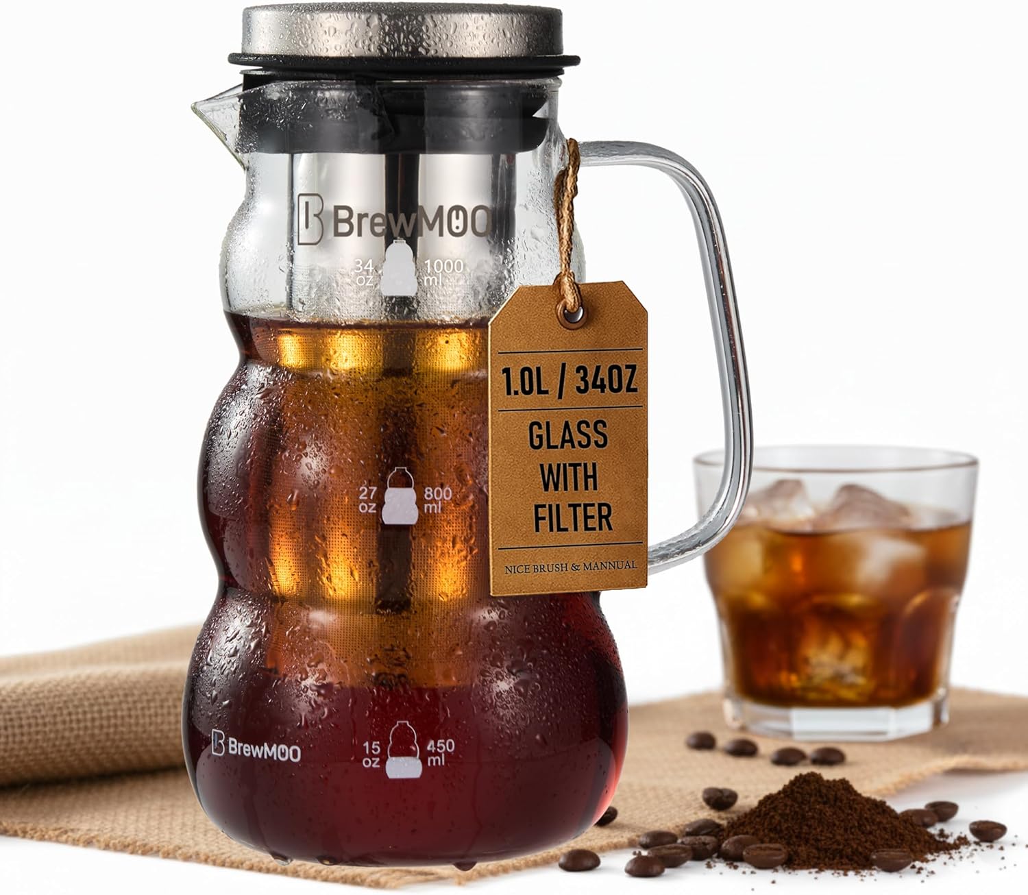 BrewMOO Cold Brew Coffee Pitcher (1.0L/34oz) - Elegant Sleek deal at Amazon