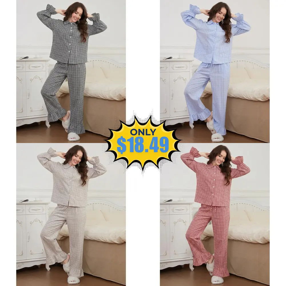 Womens Cotton Gingham Pajamas Sets Promo: Save on Amazon