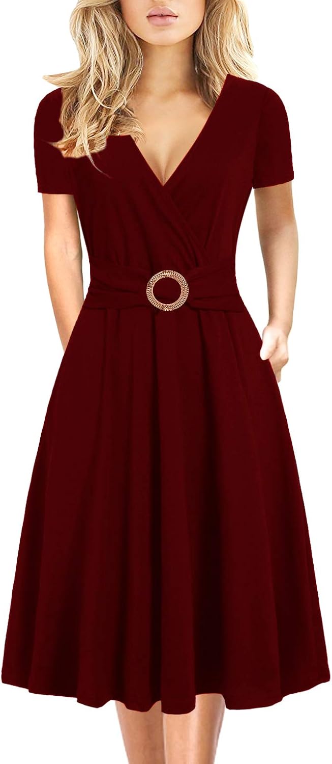 Fit and Flare Dresses for Woman Faux Wrap Only $36.99 at Amazon