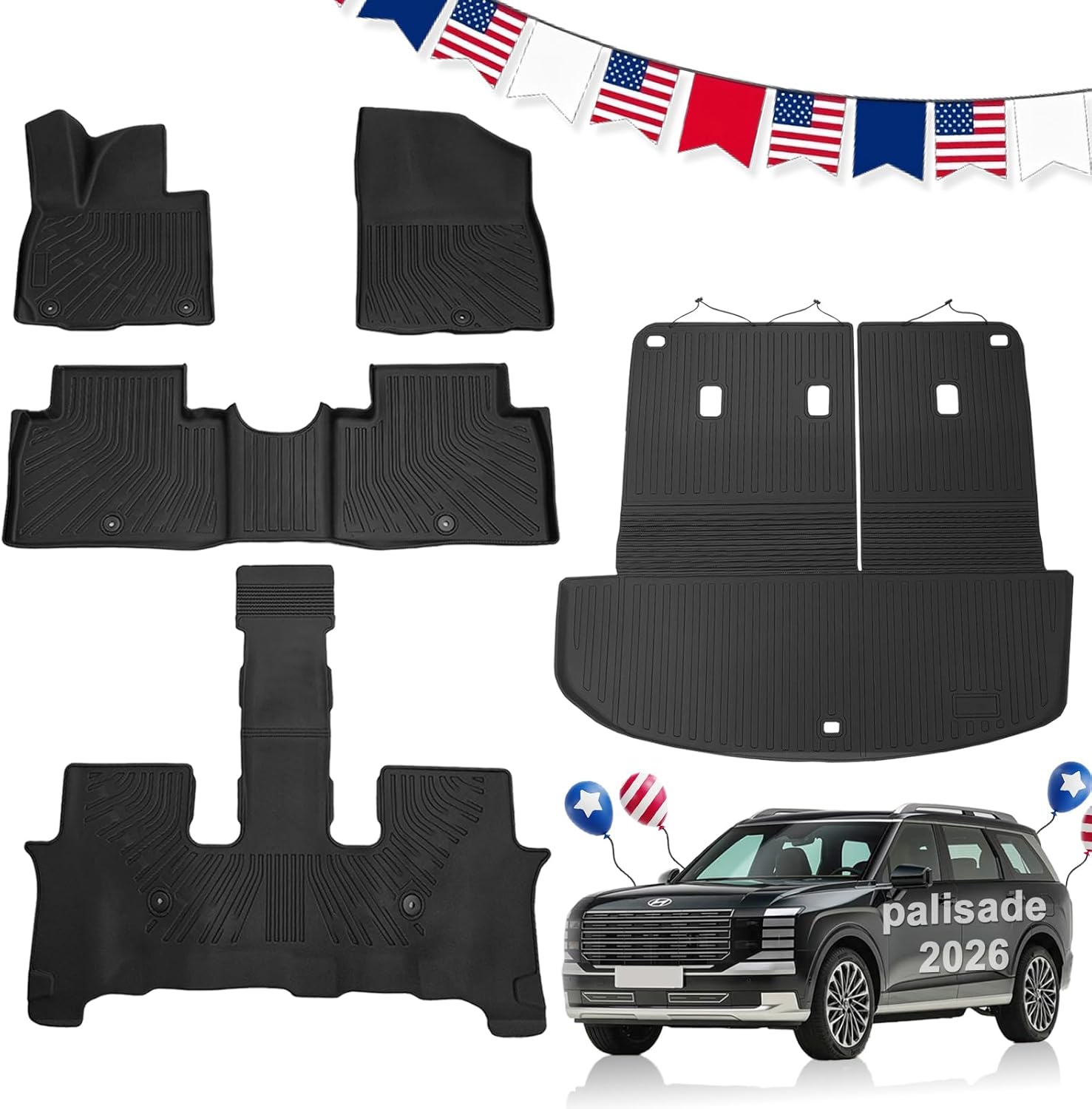 QQARORSUN Full Set Floor Mats for 2026 Hyundai Palisade (Gas deal at Amazon