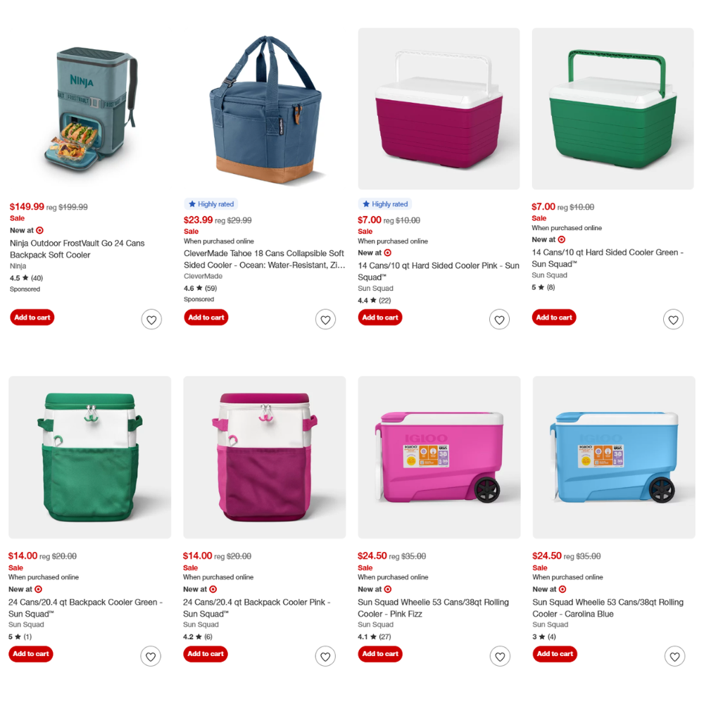 Igloo and Sun Squad Coolers Sale: From $7.00 at Target