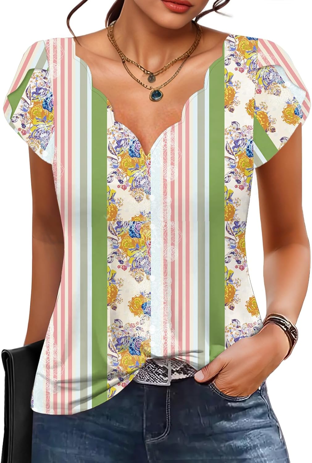 ETCYY NEW Womens Summer Tops Seashell Edge V Only $16.97 at Amazon