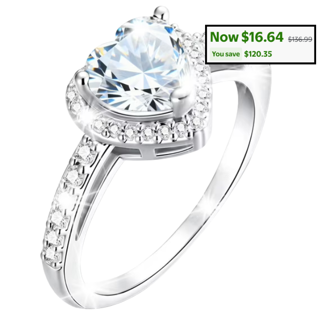 Sterling Silver Plated Love Heart Rings Deal at Walmart: Save $120.35