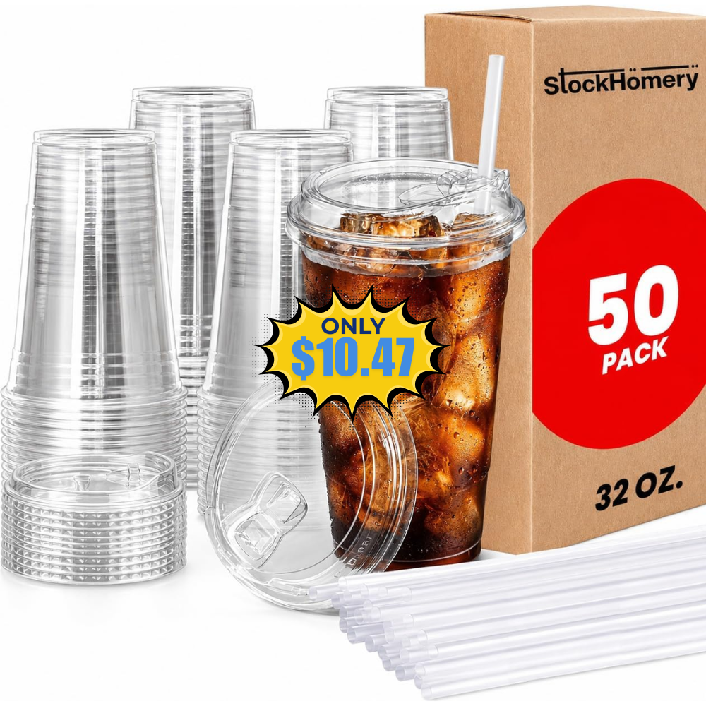 32 oz Clear Plastic Cups Coupon: 50% off at Amazon