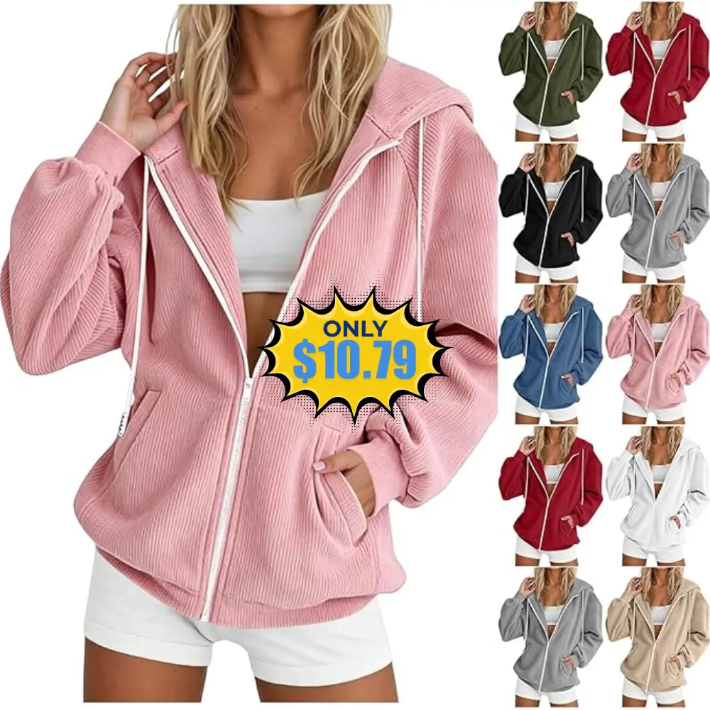 Womens Oversized Zip Up Hoodie Deal at Amazon: Use Promo Code O67WYU3I