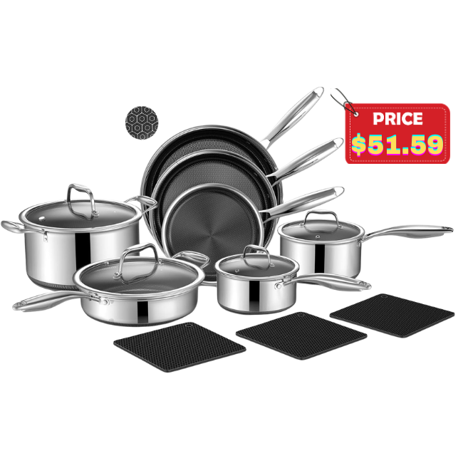 14-Piece Hybrid Stainless Steel Cookware Set Deal: Save 40% at Amazon