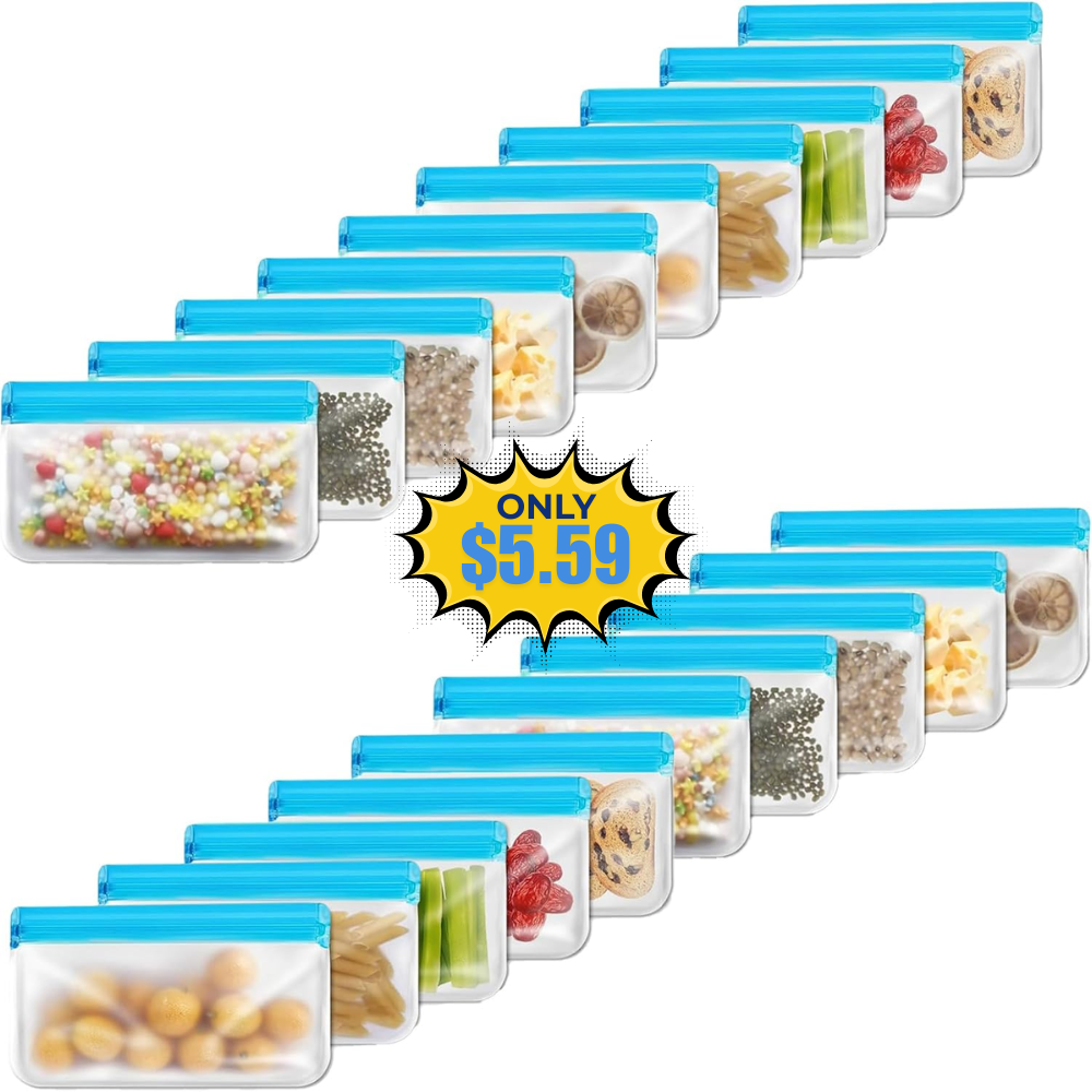 20 Pack Reusable Snack Bags Deal: Save 20% at Amazon