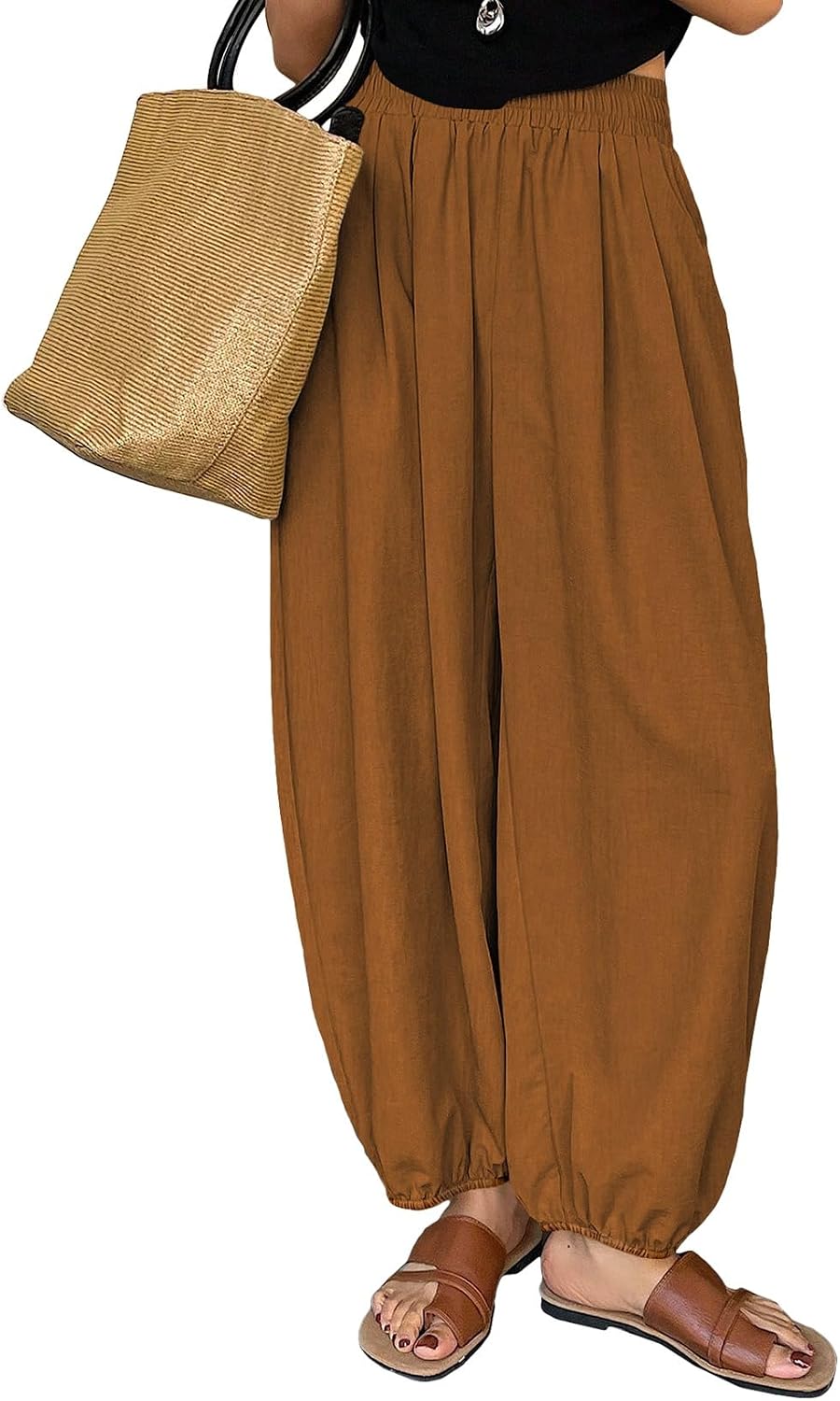 Astylish Women's Casual Elastic High Waisted Capri Barrel Pa deal at Amazon